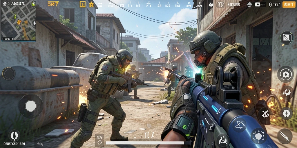Gameplay seru dalam 5RT dengan aksi tembak-menembak yang intens.