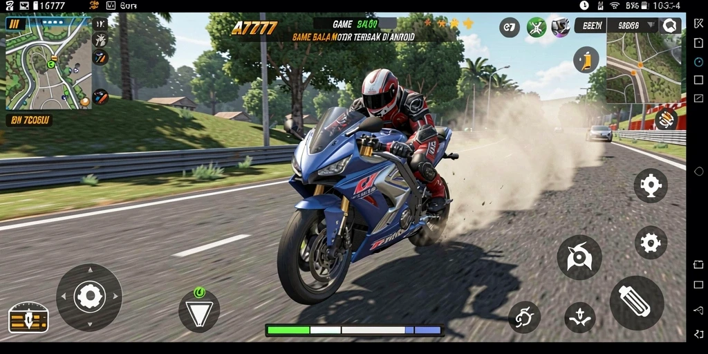 Tampilan gameplay A7777 yang menegangkan dan penuh aksi balap motor.