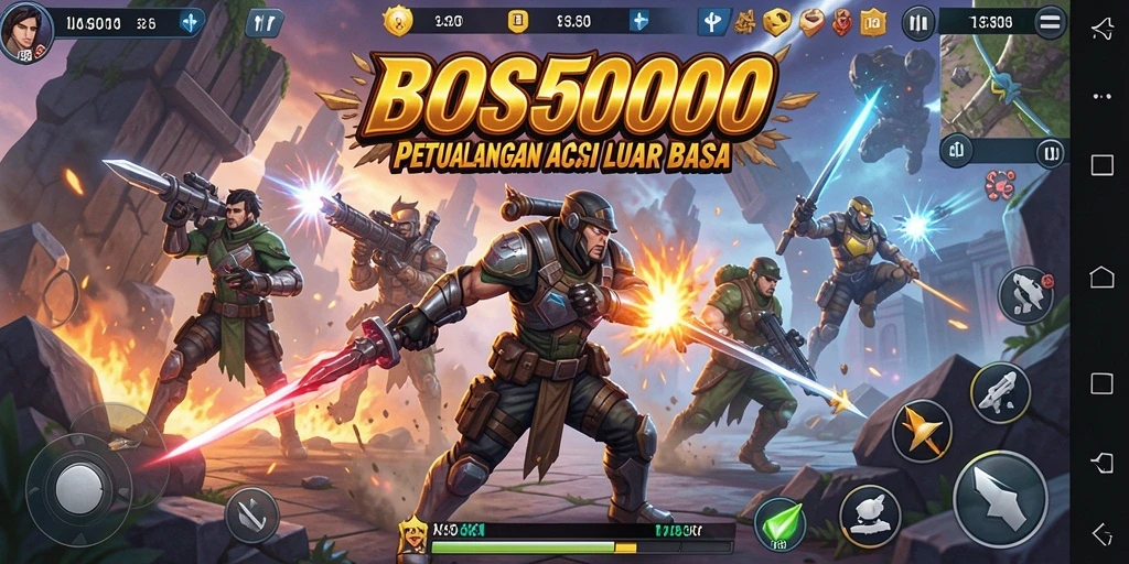 Gameplay mendebarkan di dunia BOS5000 dengan pertarungan aksi.