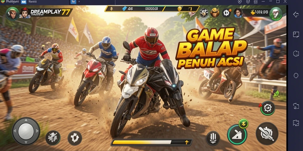 Screenshot game DREAMPLAY77 dengan balapan yang mendebarkan.