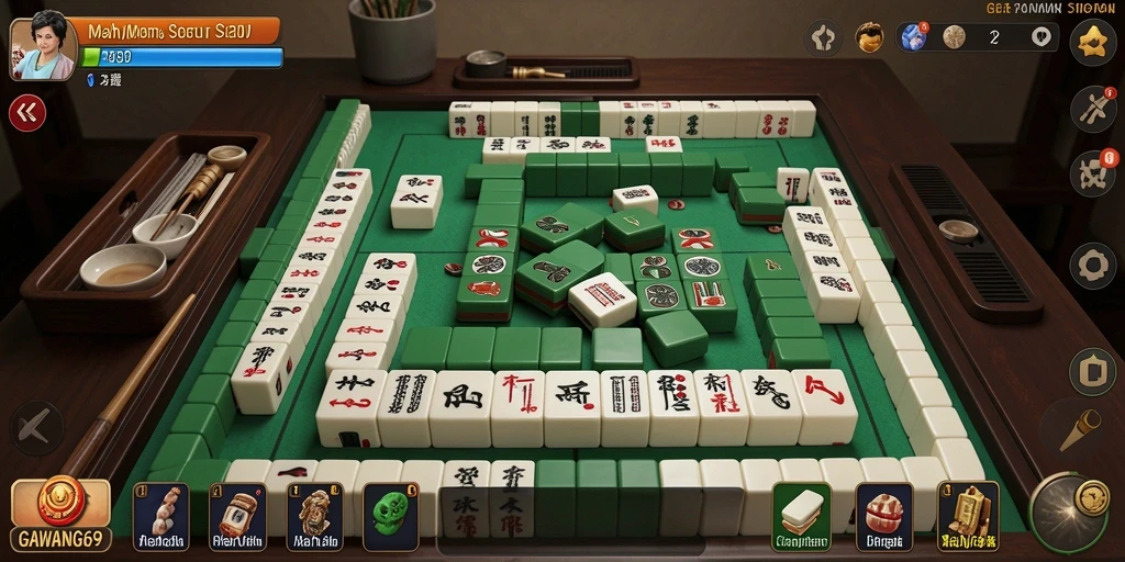 Screenshot utama GAWANG69 menampilkan gameplay Mahjong yang mendebarkan.