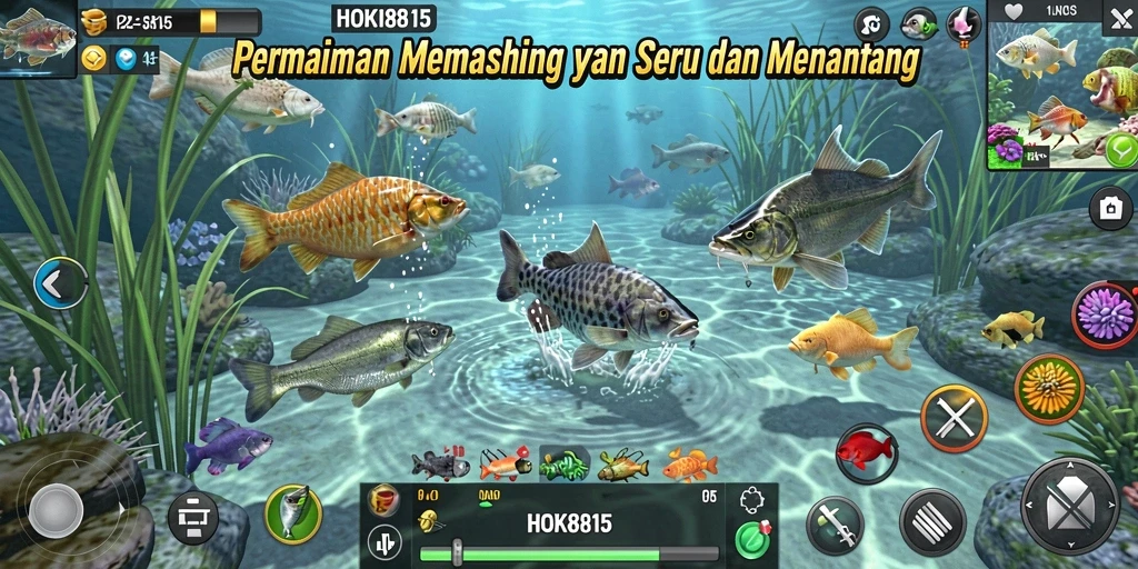 Tampilan gameplay HOKI8815 dengan aksi memancing yang seru dan menarik.