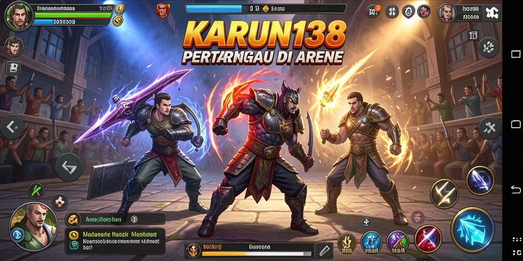 Screenshot KARUN138 menampilkan aksi pertarungan yang intens dan karakter unik.
