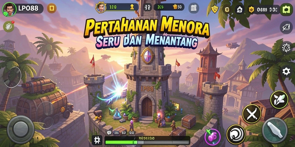 Tangkapan layar gameplay LPO88 yang menampilkan strategi Tower Defense.