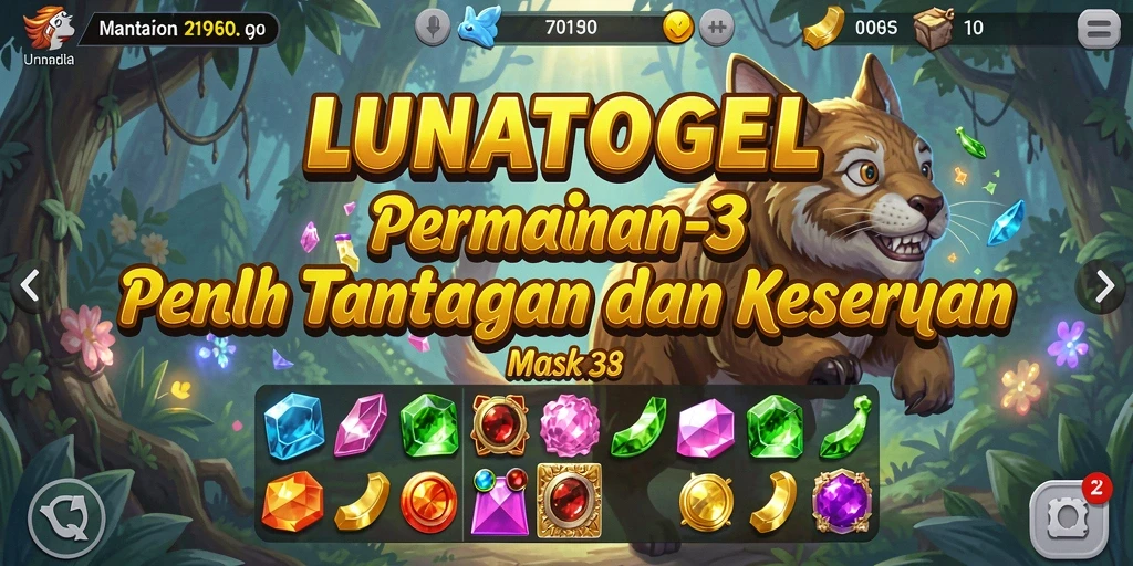 Tampilan gameplay seru LUNATOGEL dengan warna-warna cerah dan efek yang menarik.