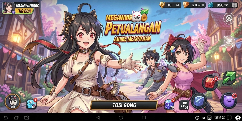 Tangkapan layar gameplay MEGAWIN888 menampilkan karakter anime dalam petualangan seru.