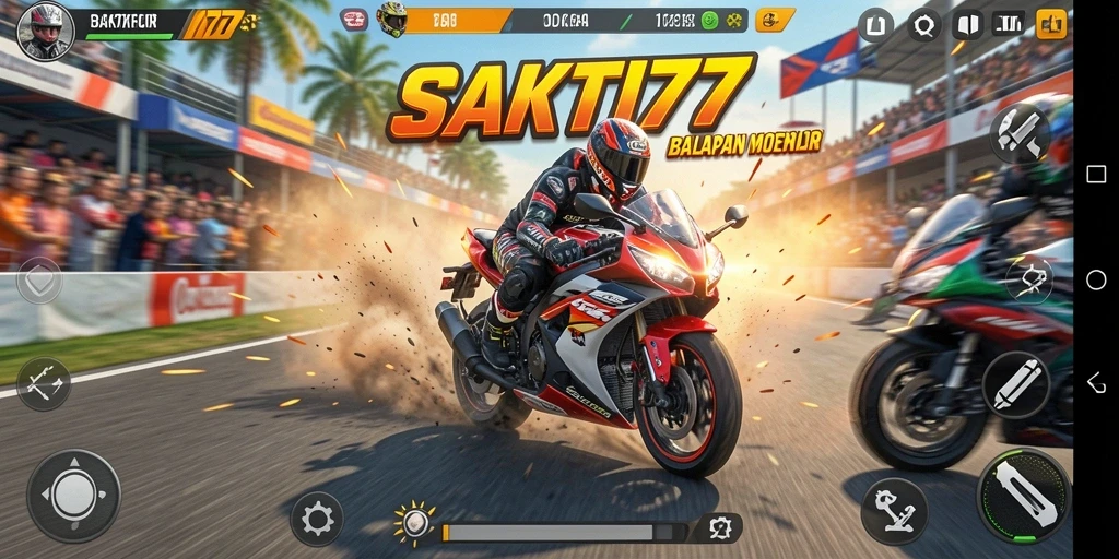 Gameplay SAKTI77 menampilkan aksi balapan motor yang mendebarkan.