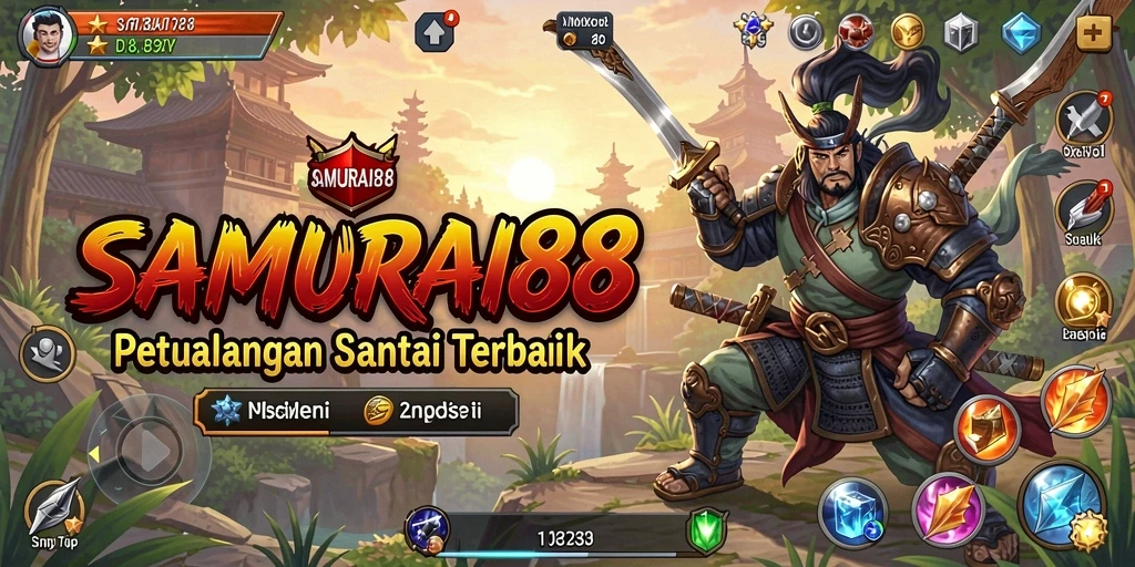 Tampilan gameplay <strong>SAMURAI88</strong> dengan grafis menonjol dan karakter unik.