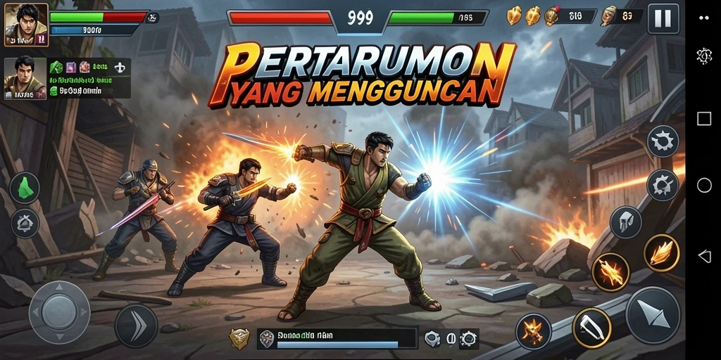 Screenshot SL999 menampilkan aksi pertarungan yang mengesankan dan dinamis.