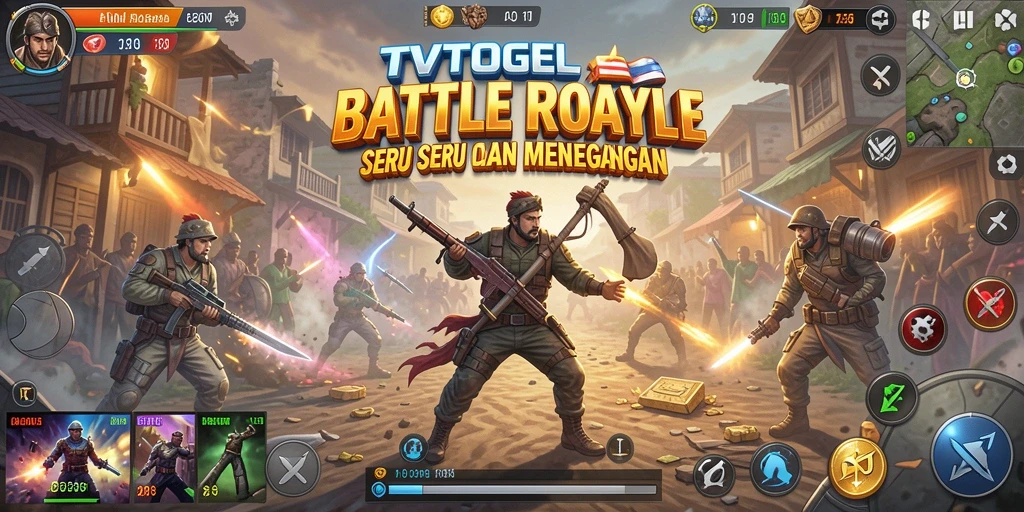 Screenshot gameplay TVTOGEL dengan pertempuran seru Battle Royale.